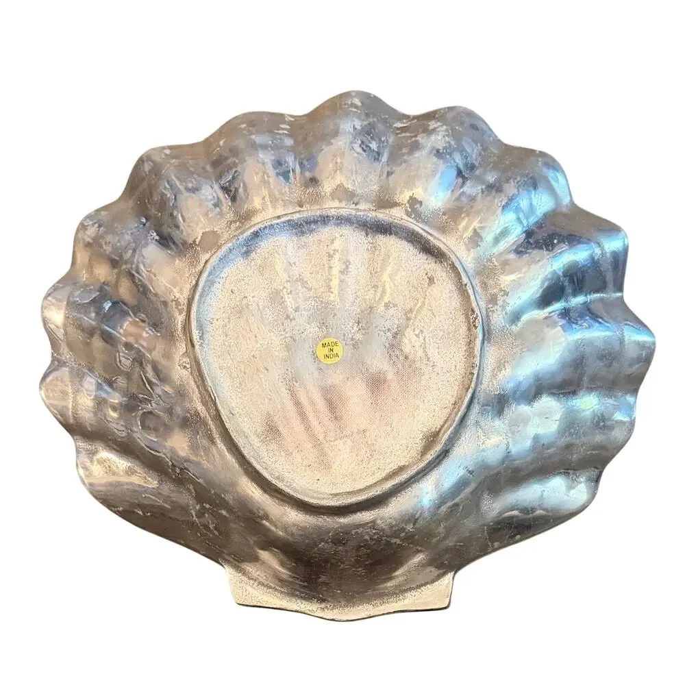 Vintage Polished Aluminum Clam Shell Dish Bowl 11” x 12.5” x 3” Platter